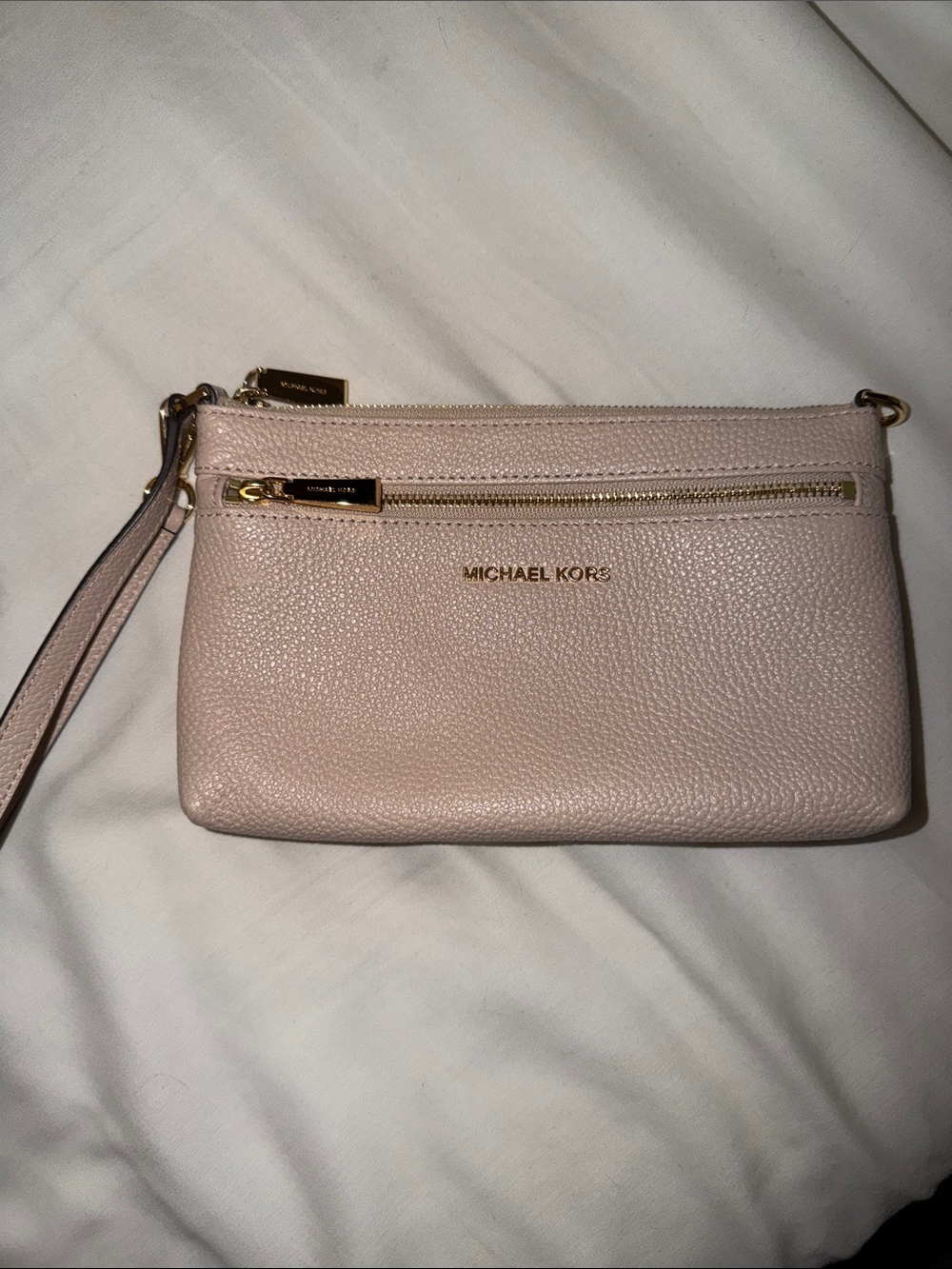 Michael Kors Light Pink Pebbled Leather Wristlet with Gold Hardware